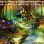 Idyllic, fairytale scene. Text at top: Forced-fluoridation is safe and effective for everyone throughout their lives without any control over dose.* Text at bottom right: *If it sounds too good to be true, it probably is. Always read the fine print.