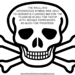Skull and crossbones symbol – Text: The skull and crossbones symbol was used to designate fluoride before the "fluoride is God for teeth" myth became entrenched. So much for progress.